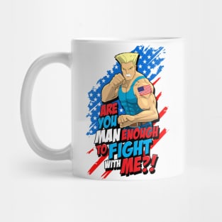 Street Fighter Guile: Are You Man Enough to Fight With Me? (Blue) Mug